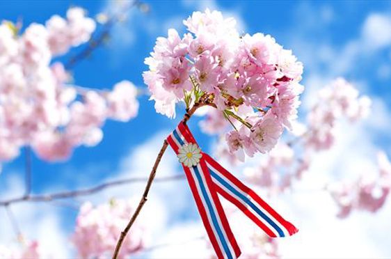 et flagg på en stang med blomster
